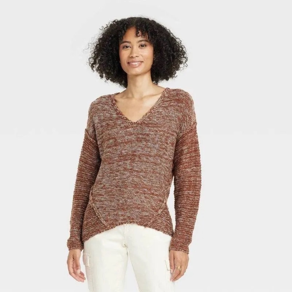 Women's V-Neck Pullover Sweater - Universal Thread Brown XXL